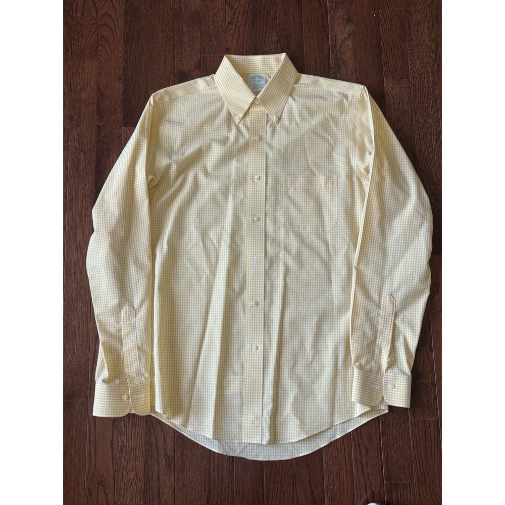 Brooks Brothers Milano Gingham Men's Button-Down Collar Yellow Shirt 15.5-34